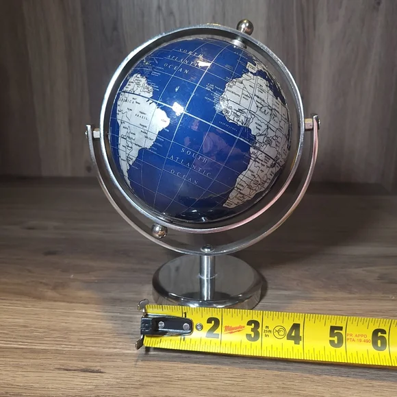 Small Rotating Globe Metal Sphere World Globe Blue Geography Desk Office Decor - Picture 9 of 9